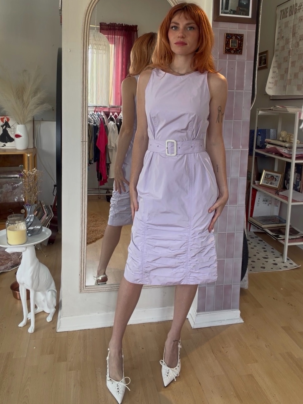 Vintage Burberry Lilac Belted Midi Dress